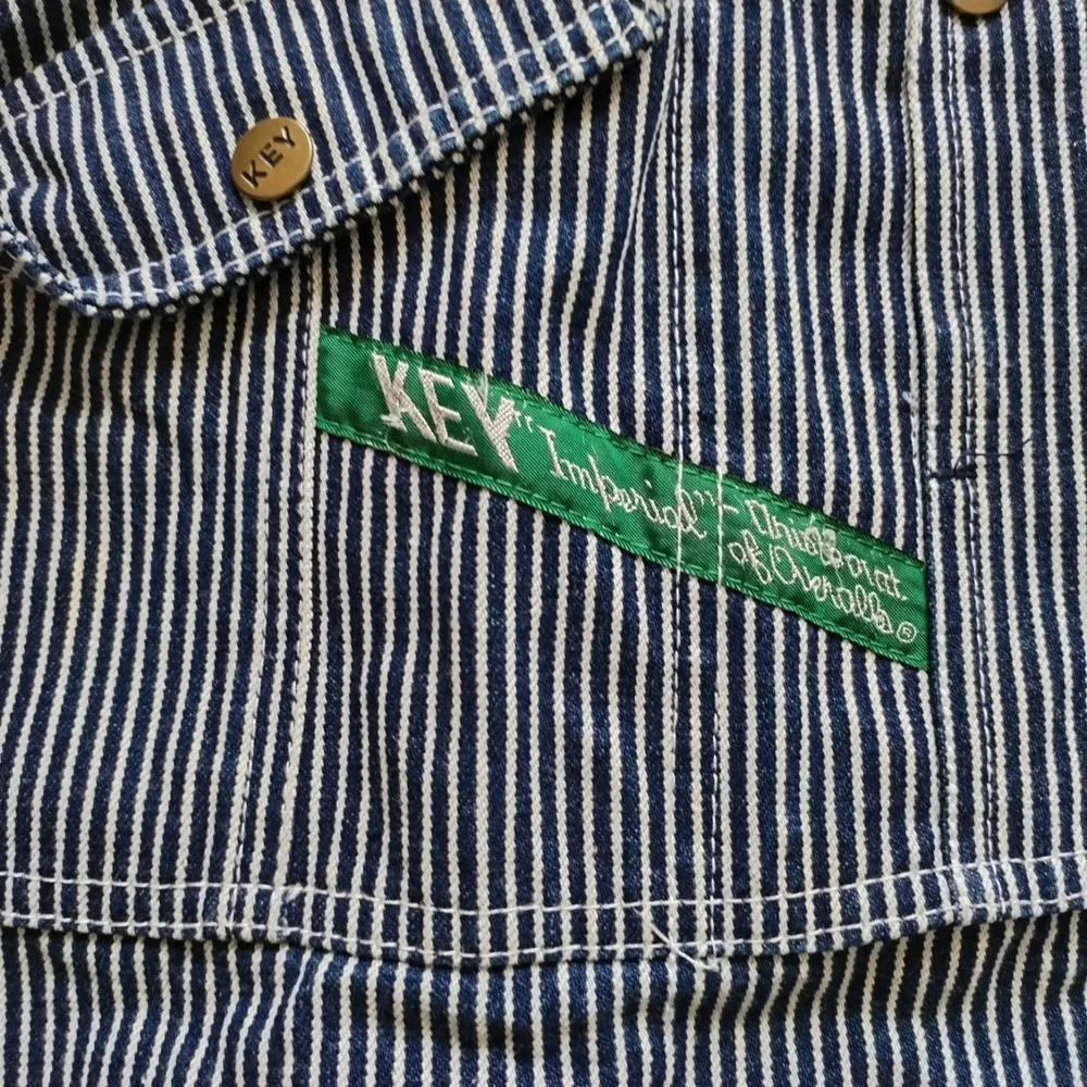 Key Imperial Overalls Men 44x34 Hickory Stripe Denim Bib Work Carpenter Railroad - Picture 3 of 8